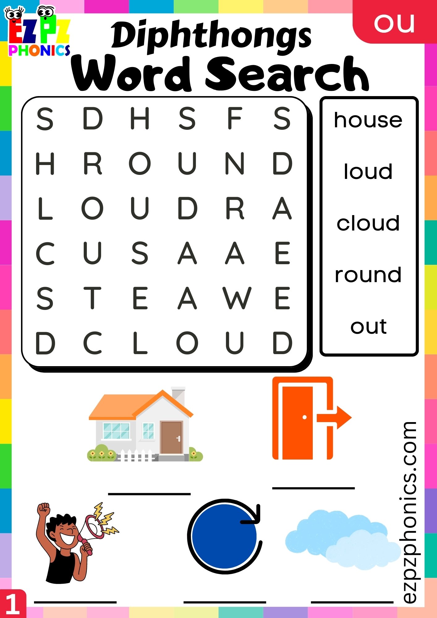 ou Diphthongs Word Search Write and Find the Words Worksheet
